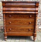 Large Victorian mahogany chest of drawers with barley twist columns 122cm w x 56.5cm d x 146cm h