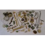 Collection of costume jewellery, includes watch, necklaces, bangles, brooches etc