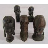 5 heavy wooden African tribal heads