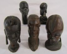 5 heavy wooden African tribal heads