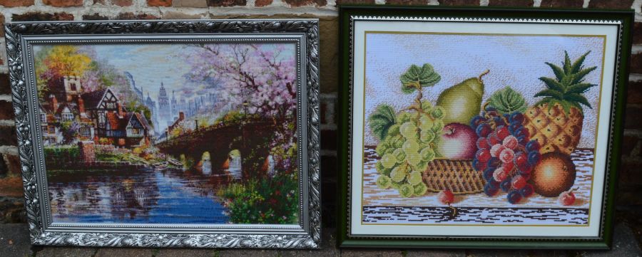 4 large cross stitch framed pictures, largest 127cm x 24cm - Image 2 of 3