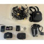 2 digital cameras, camcorder and various cables