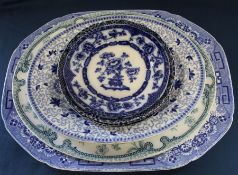 Large Spode blue & white meat plate Hundred Antiques pattern, 2 other meat plates & 4 Victorian