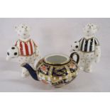Royal Crown Derby small football bears in black and red also a Royal Crown Derby miniature Imari