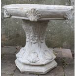 Gothic concrete bird bath with hexagonal top