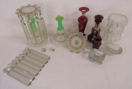 Selection of clear glass lustres and 19th century & later glassware