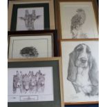 Selection of framed animal prints including "Chums" after Debra Jones