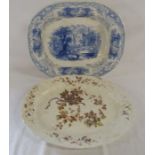 2 meat plates - Arcadia B & S and Haddon S.B & Co blue and white plate