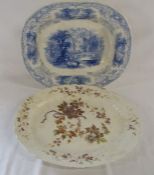 2 meat plates - Arcadia B & S and Haddon S.B & Co blue and white plate