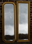 2 tall hall mirrors gilded with with bevelled glass, largest 129 x 45cm