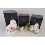 3 Royal Crown Derby paperweights - Posie Spaniel limited edition of 1500 - Firecrest - Meadow Rabbit
