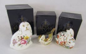 3 Royal Crown Derby paperweights - Posie Spaniel limited edition of 1500 - Firecrest - Meadow Rabbit