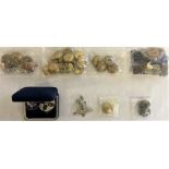 Selection of military buttons, including WWII and 2 enamelled coins, including William IV and