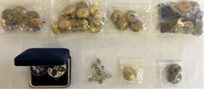 Selection of military buttons, including WWII and 2 enamelled coins, including William IV and