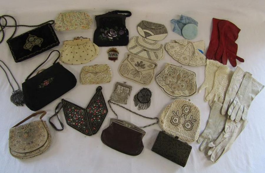 Collection of beaded bags and ladies gloves