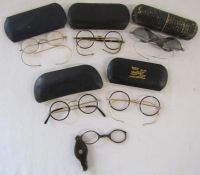 6 pairs of 1930's spectacles - some gold plated with faux tortoiseshell, one pair with shields and