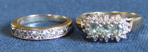 9ct gold & diamond half eternity ring 2.22g size H & 9ct gold, peridot & diamond ring 3.15g size M