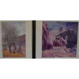Two large framed impressionistic watercolours by Chris Powles of a landscape & a beach scene '