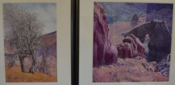 Two large framed impressionistic watercolours by Chris Powles of a landscape & a beach scene '