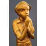 Art Deco c1930 gilt metal figure of whistling female in a cap on onyx socle base 31cm high