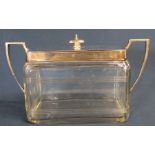 Large Art Deco glass canister with silver handles & lid, James Dixon & Sons Sheffield 1928 (23cm