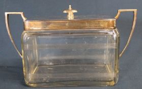 Large Art Deco glass canister with silver handles & lid, James Dixon & Sons Sheffield 1928 (23cm