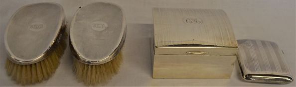 2 Sanders & Pedlingham 1926 silver brushes, silver cigarette box and Birmingham E Mellow 1921 silver