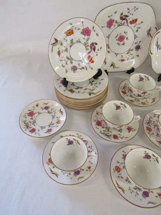 Tate & Oglesby Ltd Staffordshire Parakeet China part tea service - Reg No 592627 - 1 cup repaired - Image 6 of 6