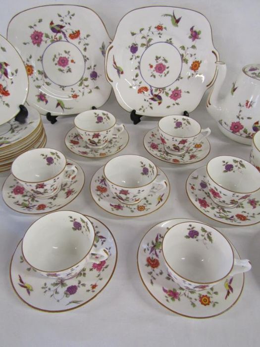 Tate & Oglesby Ltd Staffordshire Parakeet China part tea service - Reg No 592627 - 1 cup repaired - Image 5 of 6