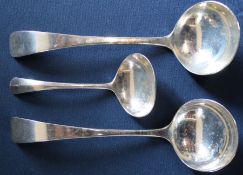 Pair of silver ladles Wakely & Wheeler London 1912 & smaller silver ladle Mappin & Webb Sheffield
