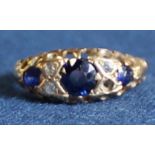 18ct gold sapphire & diamond gypsy ring 2.63g, size I (1 diamond missing)