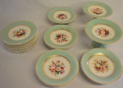 Victorian hand painted dessert service, comprising 12 plates, 6 tazzas, (2 taller)