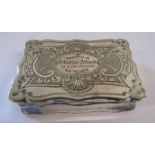 19th century silver plated lidded box - engraved 'Presented to Octavius Attack by a few friends