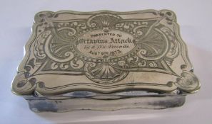 19th century silver plated lidded box - engraved 'Presented to Octavius Attack by a few friends