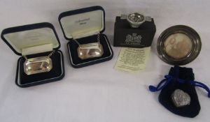 Silver decanter labels WI Broadway Birmingham 1996 - miniature A.E Williams pewter quaich bowl and
