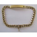 9ct gold flat curb link identity bracelet set with diamond - total weight 13.42g