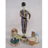 Beswick Beatrix Potter's 'Anna Maria' and 'Cousin Ribby' and a Copenhagen Aluminia Harlequin 466-514