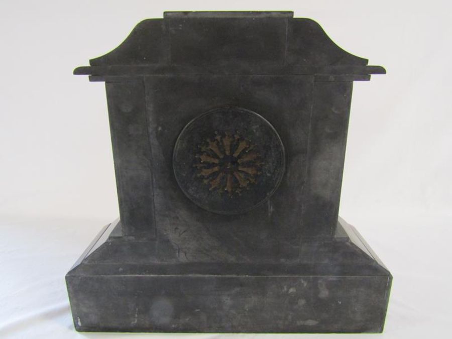 Large late 19th century slate mantel clock - 46cm x 49cm x 15cm - Image 2 of 7