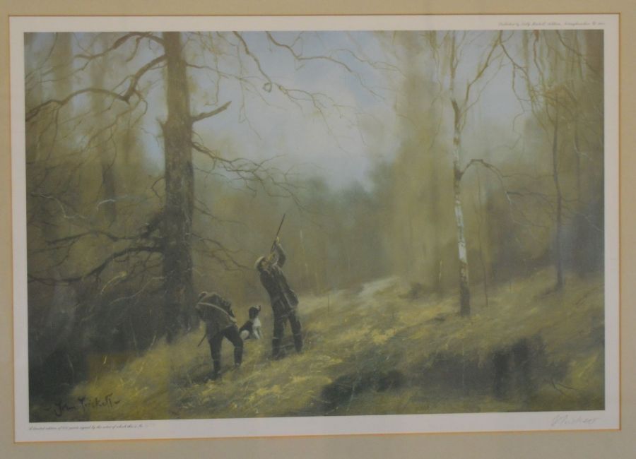 Pair of John Trickett limited edition prints of shooting scenes in gilt frames. 64cm by 50cm - Image 3 of 3