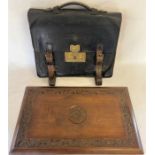 1960s Civil Service briefcase and carved table top with RAMC badge