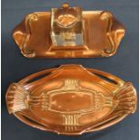 Art Nouveau copper ink stand & glass inkwell marked Beldray & Vienna Secession style copper pen