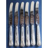 Set of six Viners Kings pattern butter knives with silver handles Sheffield 1952