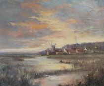 Oil on canvas "Dawn Light Clay Mill" by Shirley Carnt (British B 1987) 81cm x 71cm - surface appears