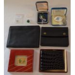 Leather wallets (inc replica Dupont), key holders, gold plated miniature  picture, gold plated ring,