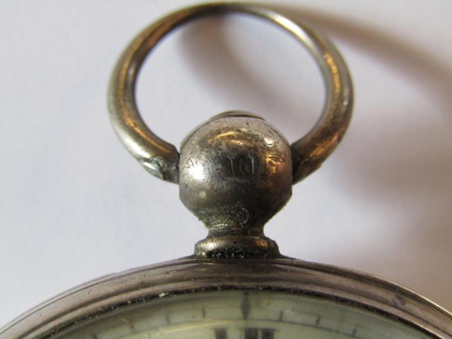2 silver open face pocket watches, silver watch chain, Continental silver fob watch, base metal - Image 6 of 6