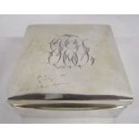 Silver cigarette box Smith & Bartlam Birmingham 1904 - engraved to lid - approx. 8cm x 9cm x 3.5cm