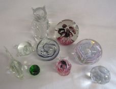 Glass paperweights and animal figures