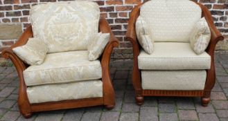Ladies and Gentleman's Multiyork double cane bergere armchairs with cream upholstered cushions