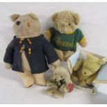 Gabrielle Paddington Bear, Aurora teddy, Gund Winnie the Pooh and a Harrods teddy bear