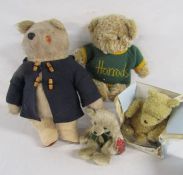 Gabrielle Paddington Bear, Aurora teddy, Gund Winnie the Pooh and a Harrods teddy bear